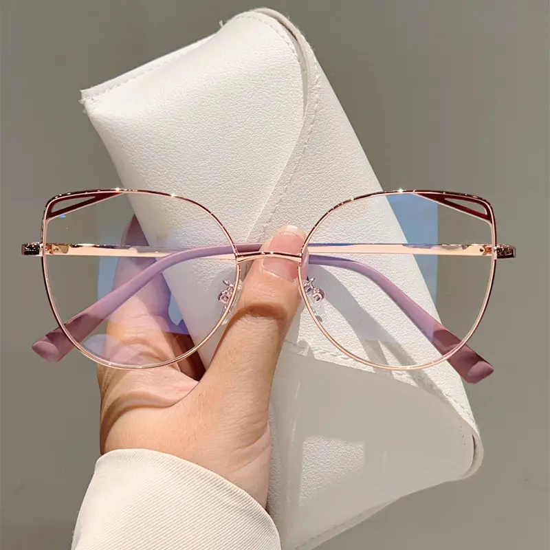Cat Eye Blue Light Blocking Glasses for Women with Case Cute Rose Gold Metal Frame Eyeglasses Fashion Clear Lens Fake Eyewear Trendy Office Siren Aesthetic Computer Gaming Reading Glasses Aesthetic Gift