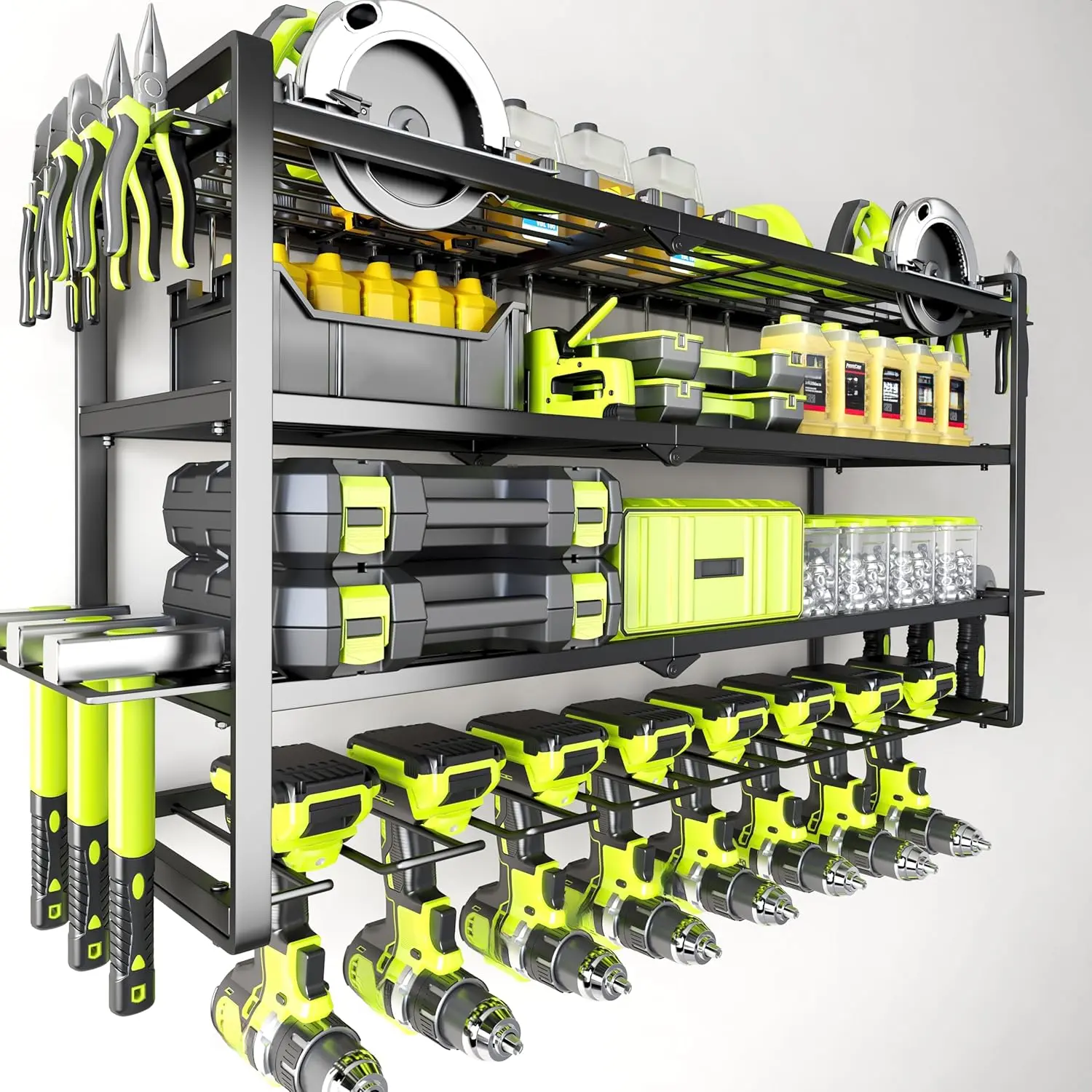Large Power Tool Organizer Wall Mount, Garage Storage Cordless Tool Organizer with Screwdriver Holder, Heavy Duty Metal Storage Rack with 8 Drill Holder 4 Layer, Gifts  Men Who Have Everything
