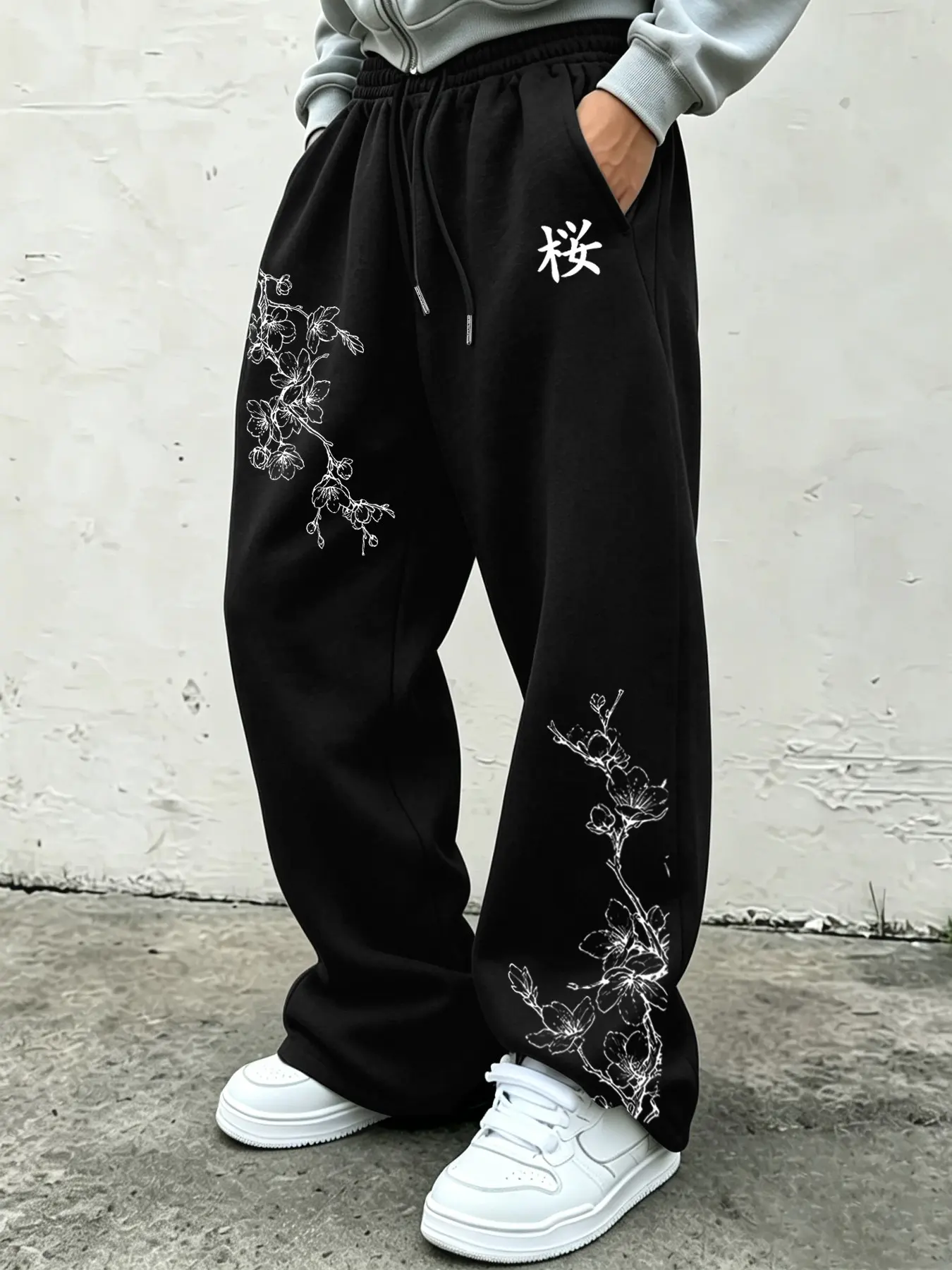 Men's Bestselling Element Sweatpants, Vintage Cherry Blossom Style, Adjustable Drawstring Waist, Loose Wide Leg, Perfect for Daily Wear, Casual Loungewear Pants