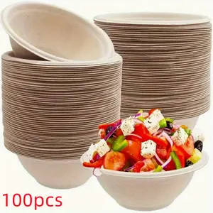 100pcs Disposable Paper Bowls, Leakproof Paper Dish Soup Ice Cream Salad Bowls Party Supplies, Disposable Natural Bowls, Biodegradable Soup Bowls, Eco-Friendly, Heat Resistant, for Ice Cream, Salad, Soup, Snack, Dessert, Pasta
