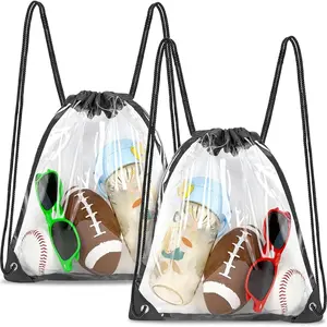 2Pack Clear Drawstring Backpack ，12×12×6 Small Clear Drawstring Bags for Stadium Events, Work, Festivals and Sporting Events, Black