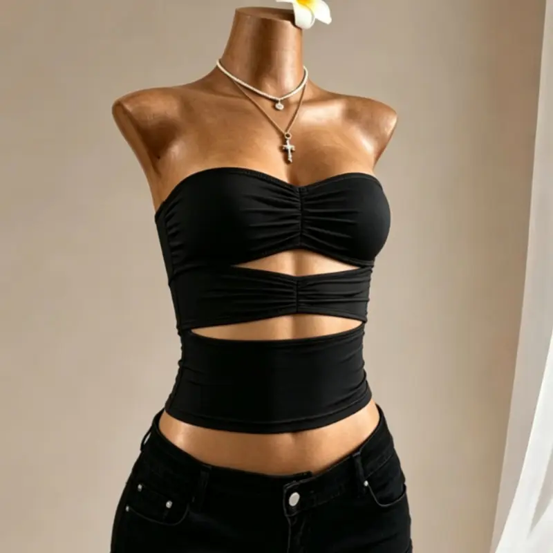 Women's Solid Color Hollow Out Tube Top, Fashion Casual Strapless Top for Daily Outdoor Wear, Women Top Clothes for Summer, Bras, Bandeau Bras