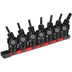 7 count 3/8" Drive  Swivel  Torx Socket Set, T20-T50, CR-MO Wobble  Sockets With  Bracket for  Angles, Auto Repair, Mechanical Maintenance