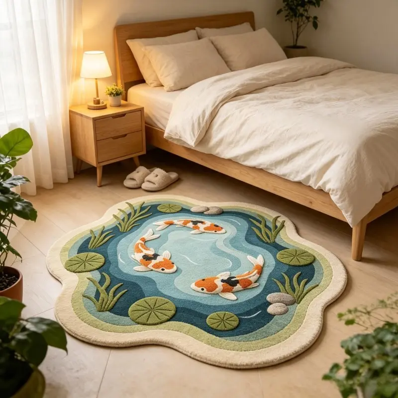 Cute cartoon living room carpet three-dimensional koi bedroom decoration bedside carpet large area lounge washable floor mat Home Decorative Rug, Polyester Rug, home cloakroom non-slip carpet bathroom balcony doorway floor mat