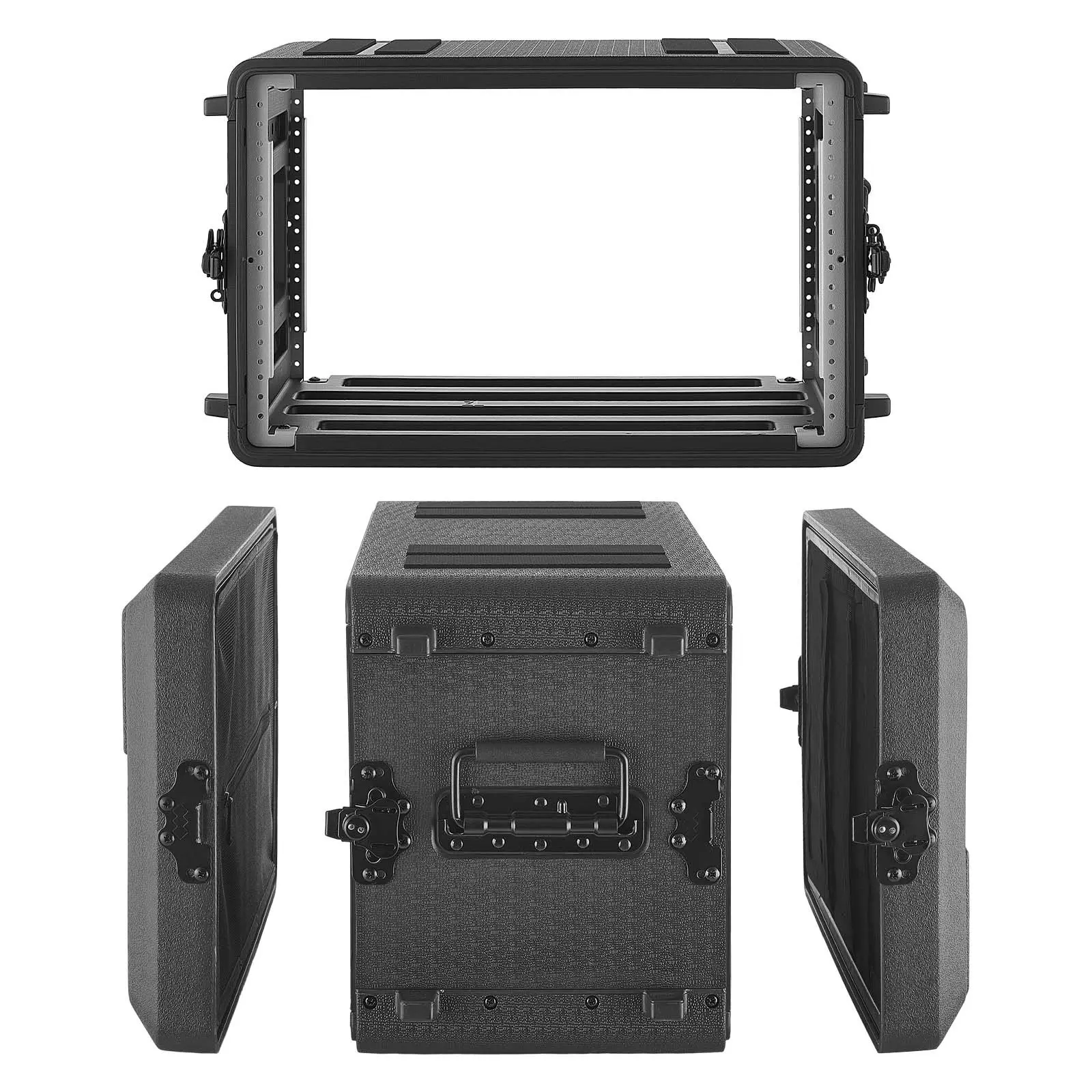 VEVOR 6U Rackmount Flight Case, 10.24 in Depth, 8.7 in Internal Depth, Durable PE Construction, Built-in Rack Rails, Recessed Latches, Microphone Compartment, Easy Installation, Protection for Amplifiers