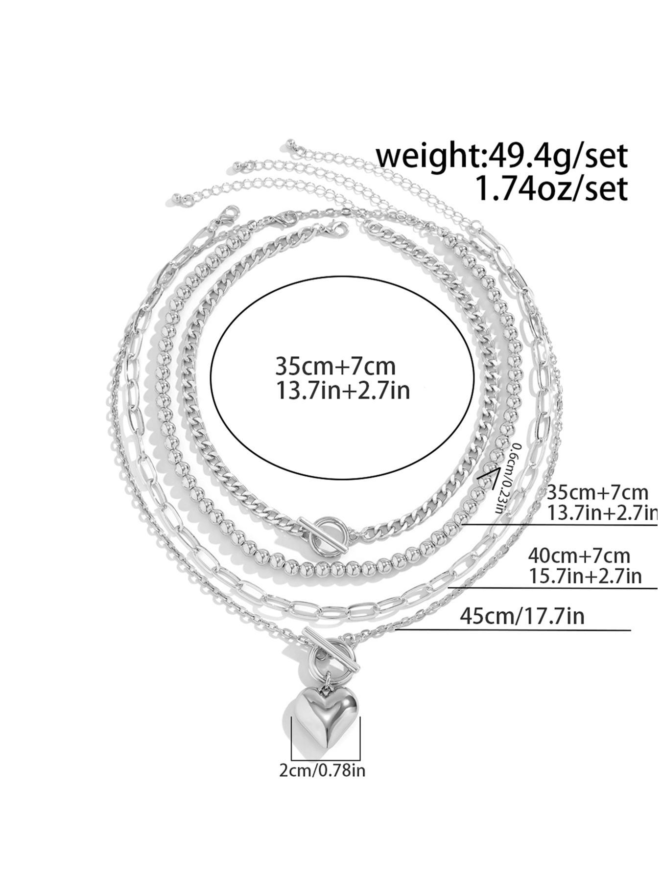 Women's Punk Style Love Heart Necklace & Chain Necklace & Beaded Necklace, Stackable Clavicle Chain, Multilayer Necklace, 4pcs/set Trendy Ot Buckle Design Matching Necklaces, Chic All-match Jewelry As Gift for Girlfriend, Exquisite Jewelry Gift