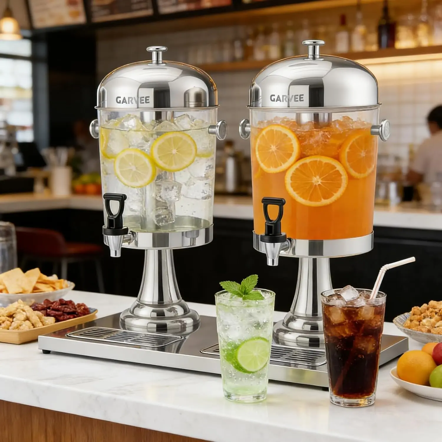 GARVEE Sturdy Steel 4.4 gal Beverage Dispenser with Detachable Ice Core, Stand, Spigot, Drip Tray for Ice Cubes & Home Use