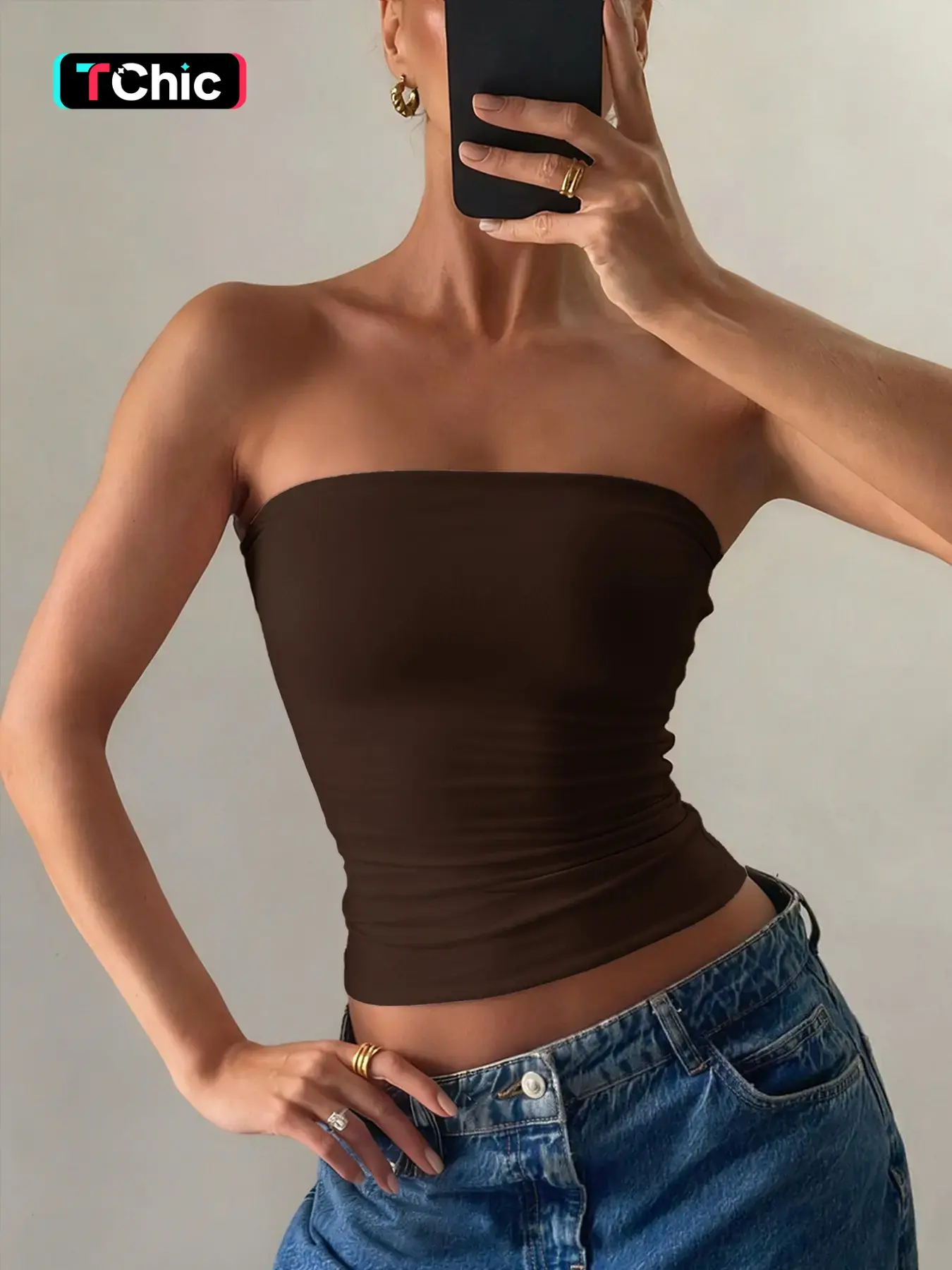 Sexy Women's Tube Top Bandeau Top, Sleeveless X-Type Cut Out Design, Casual Plain Knit Upper Bodywear, Short Length Without Buttons or Zippers