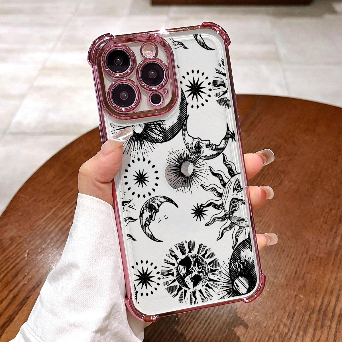 Celestial Whimsy Pattern Phone Case , Electroplated Cover with Airbag Shockproof Soft TPU Cover for iPhone X 11 12 13 14 15 16 17 Pro Max Plus Air
