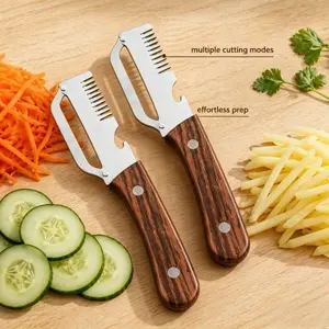 2Pcs 3-in-1 Multifunctional Vegetable Peeler with Straight Blade - Heavy Duty Fruit Peeler, Stainless Steel Shredder & Julienne Cutter, Veggie Cutter for Green Onion, Potato, Sugar Cane - Commercial Grade Ergonomic Scraping Tool for Home, Party & Picnic