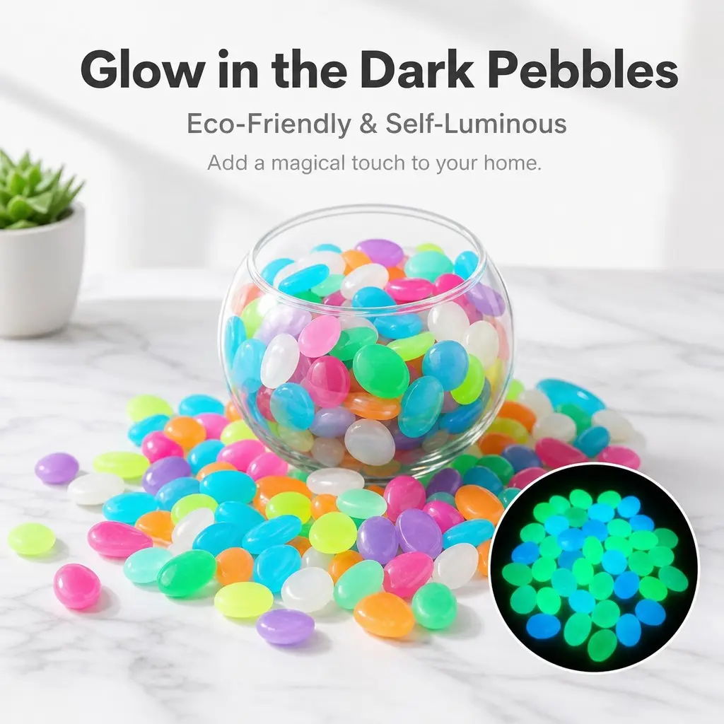 Colorful Luminous Glow Pebbles 1000 Pack, Weather Resistant Light Charged Glowing Stones, Garden Stones, Decorative Fluorescent Rocks for Outdoor Yard Path, Aquarium Decorations, Bonsai Pot, Resin Crafts Wedding Table Ornament