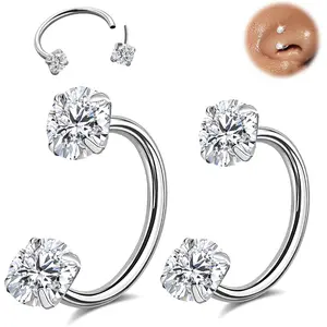 ONESING 18G/20G Horseshoe Nose Rings for Women Stianless Steel Double Gem Nose Rings Hoops Push in Cartilage Helix Tragus Horse shoe Nose Jewelry Hypoallergenic Threadless Nostril Piercing Jewelry for Women Men Silver/Gold/Black inner 7mm/8mm