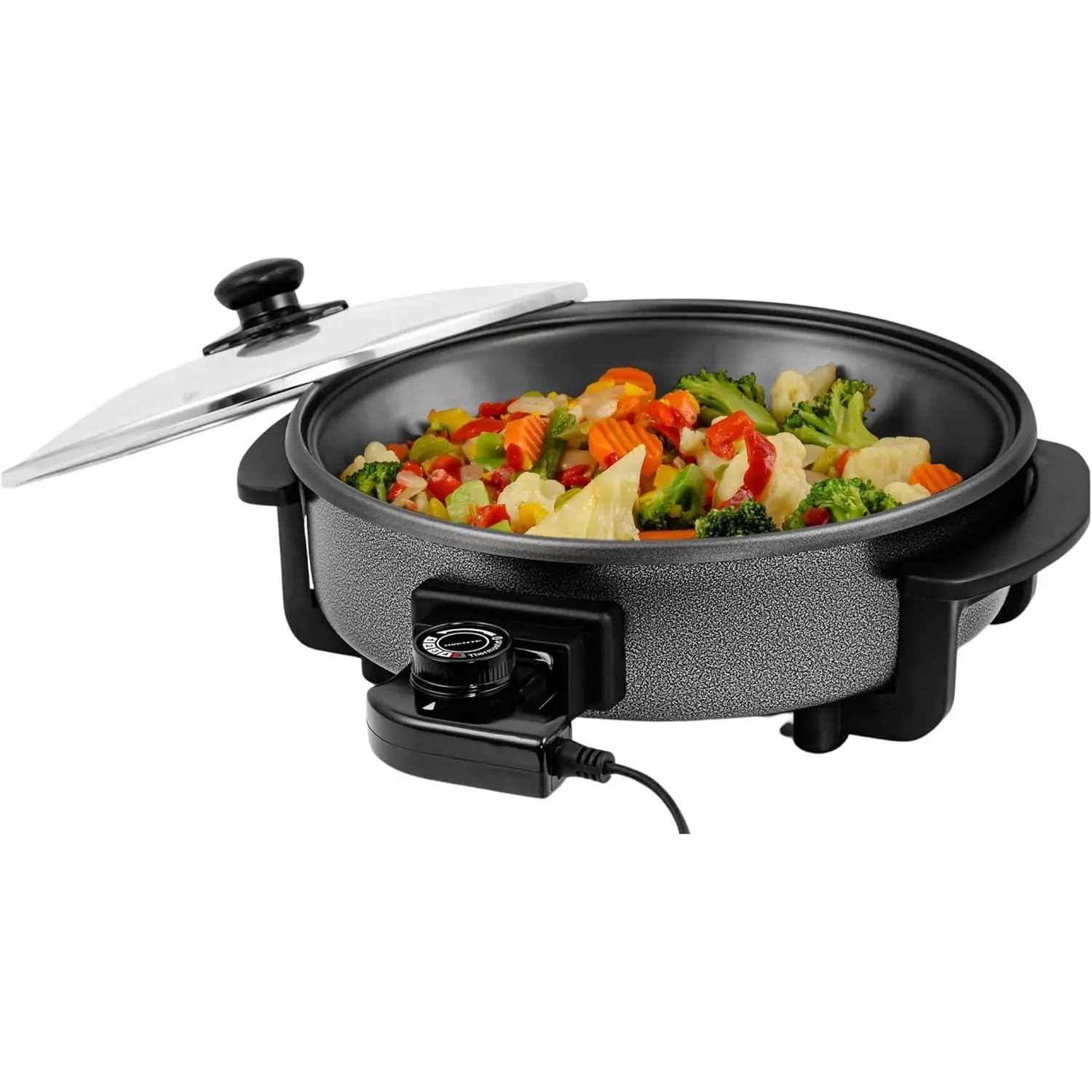 11.5-Inch Electric Skillet & Frying Pan, 1400W Nonstick Cooking Pan with Adjustable Temperature Control, Tempered Glass Lid with Steam Vent, Cool-Touch Handles, Easy-Clean Black