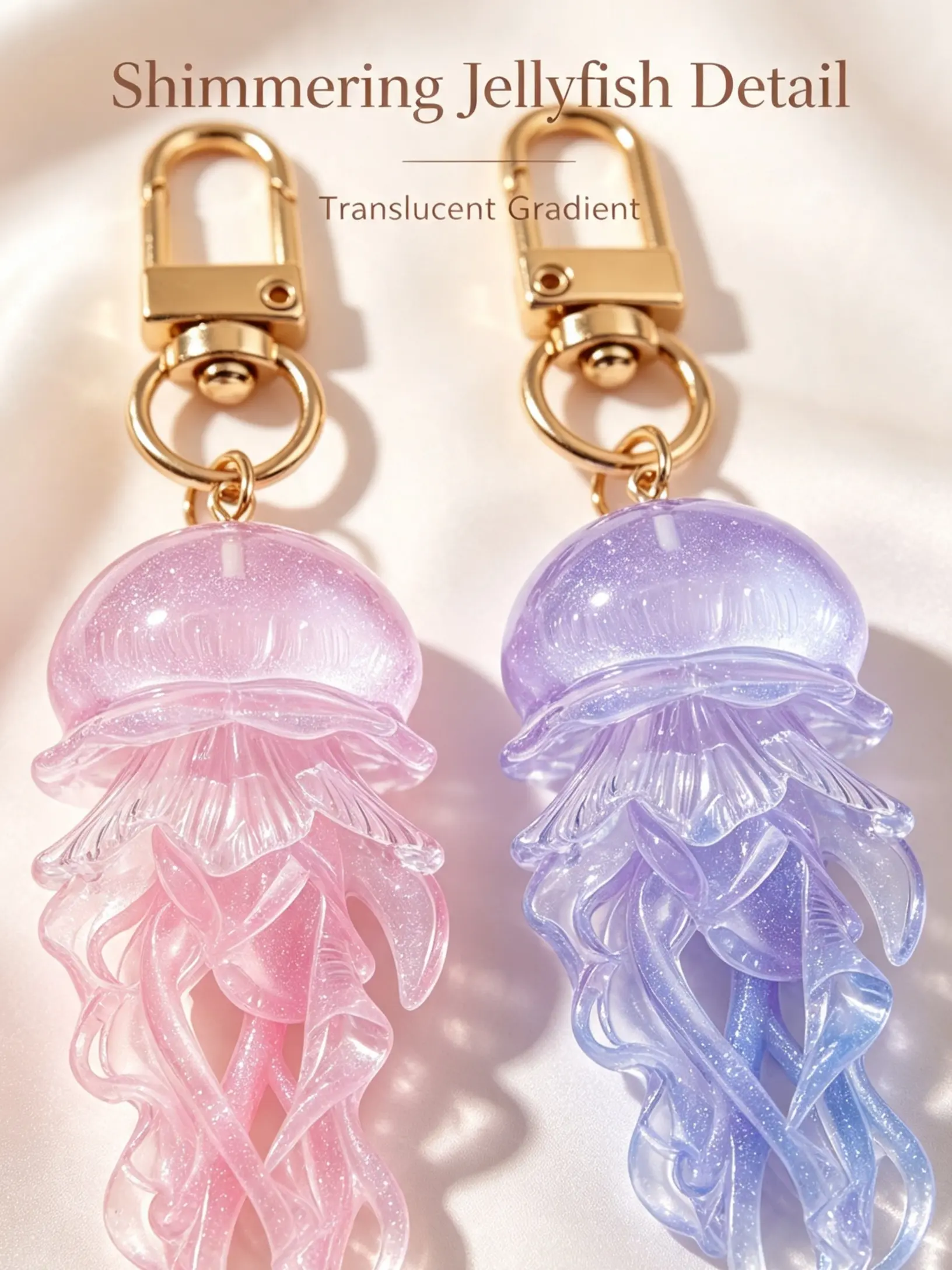 Gradient Glitter Luminous Jellyfish Key Ring Bag Charm For Women, 3D Nautical Marine Sculpture Pendant, Multi-Color Sparkly Decor Accessory For Handbags, Purses, Keys And Earphone Cases Daily Playful Styling