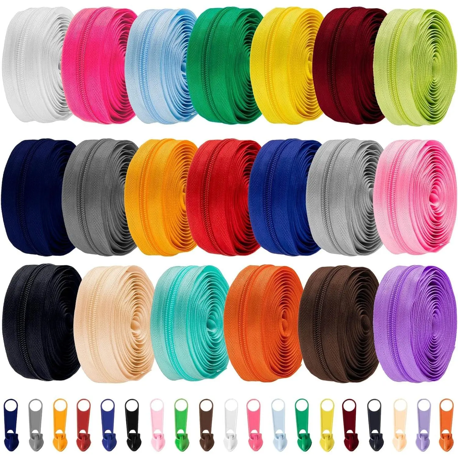60 Yards 20 Pcs Sewing Zippers Bulk #5 Nylon Coil Zippers 20 Color Assorted Zipper for Sewing with 200 Zipper Sliders for DIY Tailor Bags Purses Crafts Supplies(Various Color)