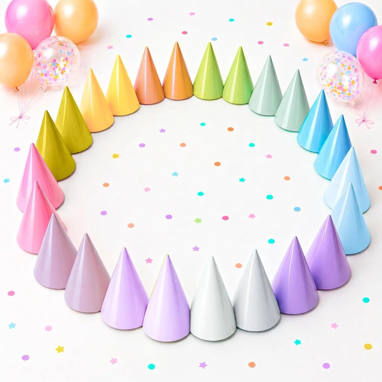 Pastel Cone Party Hats for Adults, 24 Pack with Elastic Strap, Birthday Celebration Party Decoration