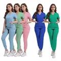 Brand New Women's Medical Scrub Suit Stretch Surgical Uniform with Pockets Top and Pants Nurse Doctor Workwear Overalls Casual Womenwear