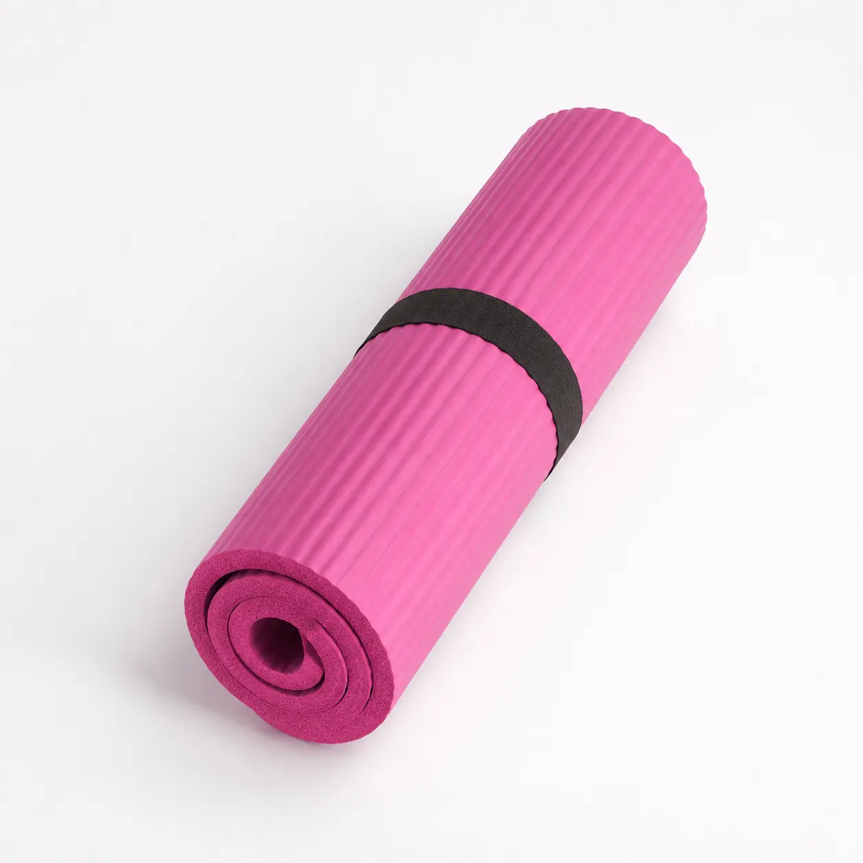 High-Density Nitrile Butadiene Rubber Yoga Mat - Extra-Thick Pink, Anti-Slip Textured Surface, Cushioning, Joint Protection, Lightweight, Easy to Roll Up, Durability, Portable with Safety Strap, for Home Gym Exercise & Fitness (Yoga Starter Set Essential)