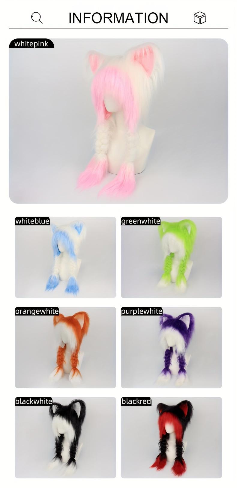 1pcs Y2K Aesthetic Anime Inspired Cute Cat Ears Plush Hat with Braids, Winter Warm Fluffy Ear Protective Hat, Halloween Cosplay Accessory, Perfect for Carnival, Easter Costume