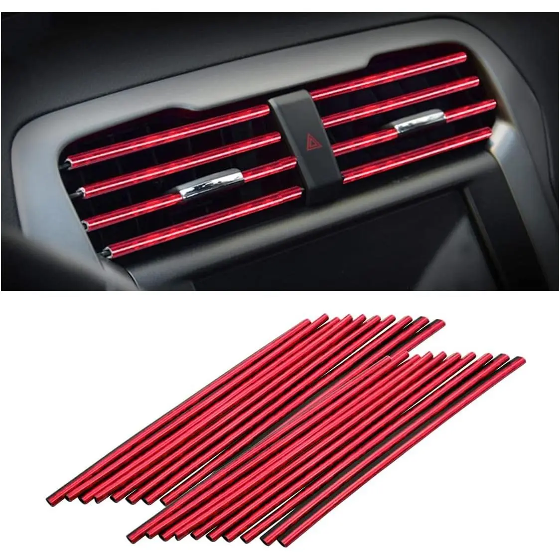 20 Pieces Car Air Conditioner Decoration Strip for Vent Outlet, Universal Waterproof Bendable Air Vent Outlet Trim Decoration, Suitable for Most Air Vent Outlet, Car Accessories (Ice Red)