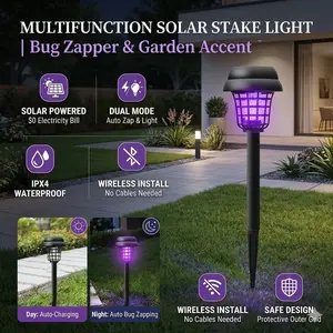 Solar Mosquito Killer Light, Outdoor Waterproof Garden Mosquito Repeller, Automatic Lawn Plug-In Lamp, Wireless Bug Catcher, Ipx4 Rainproof, UV Light