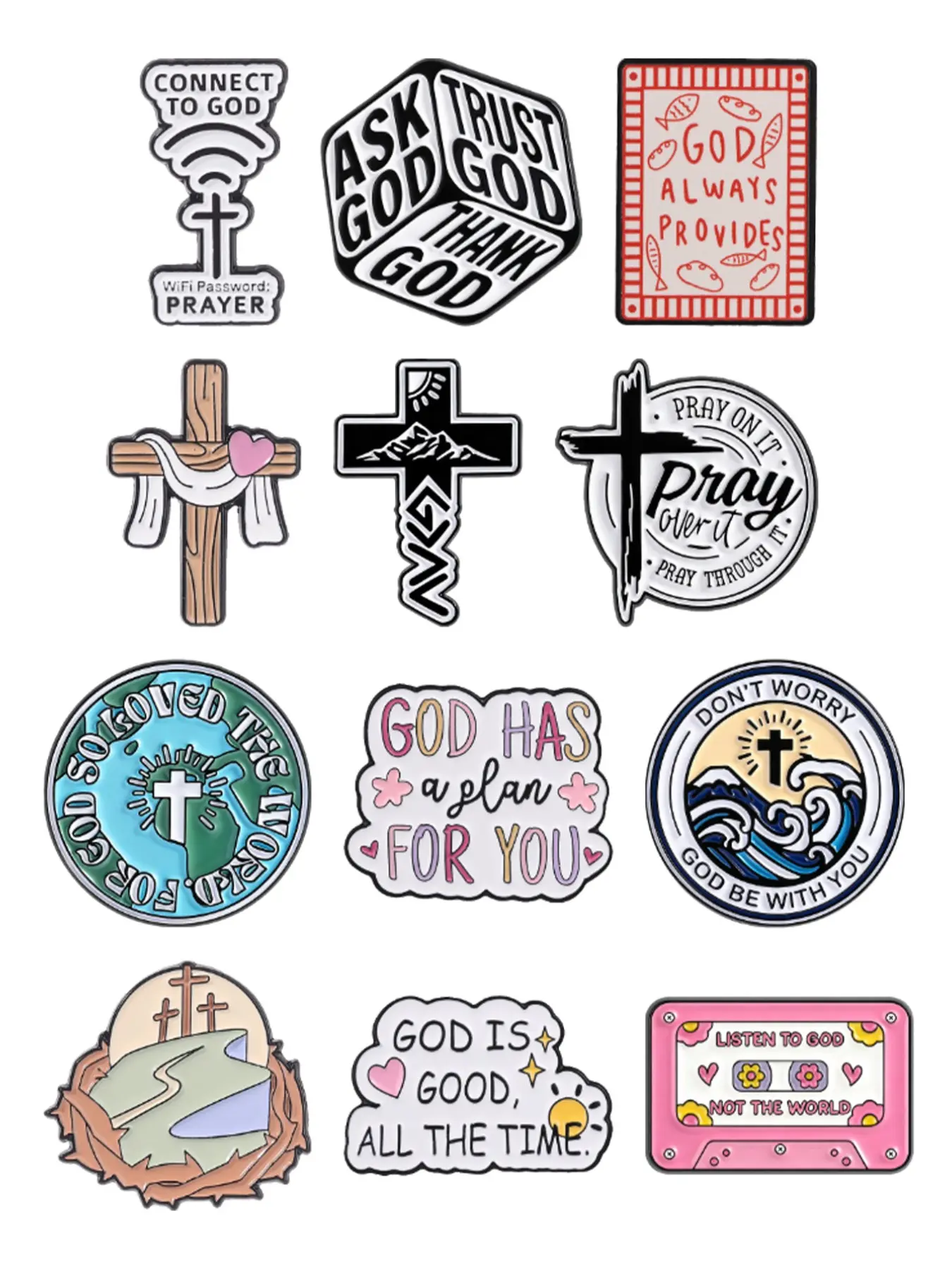12pcs Christian Faith Enamel Pin Set, Perfect Gift for Believers, Durable & Stylish Pins, Ideal for Lanyards & Bags, Great for Daily Use