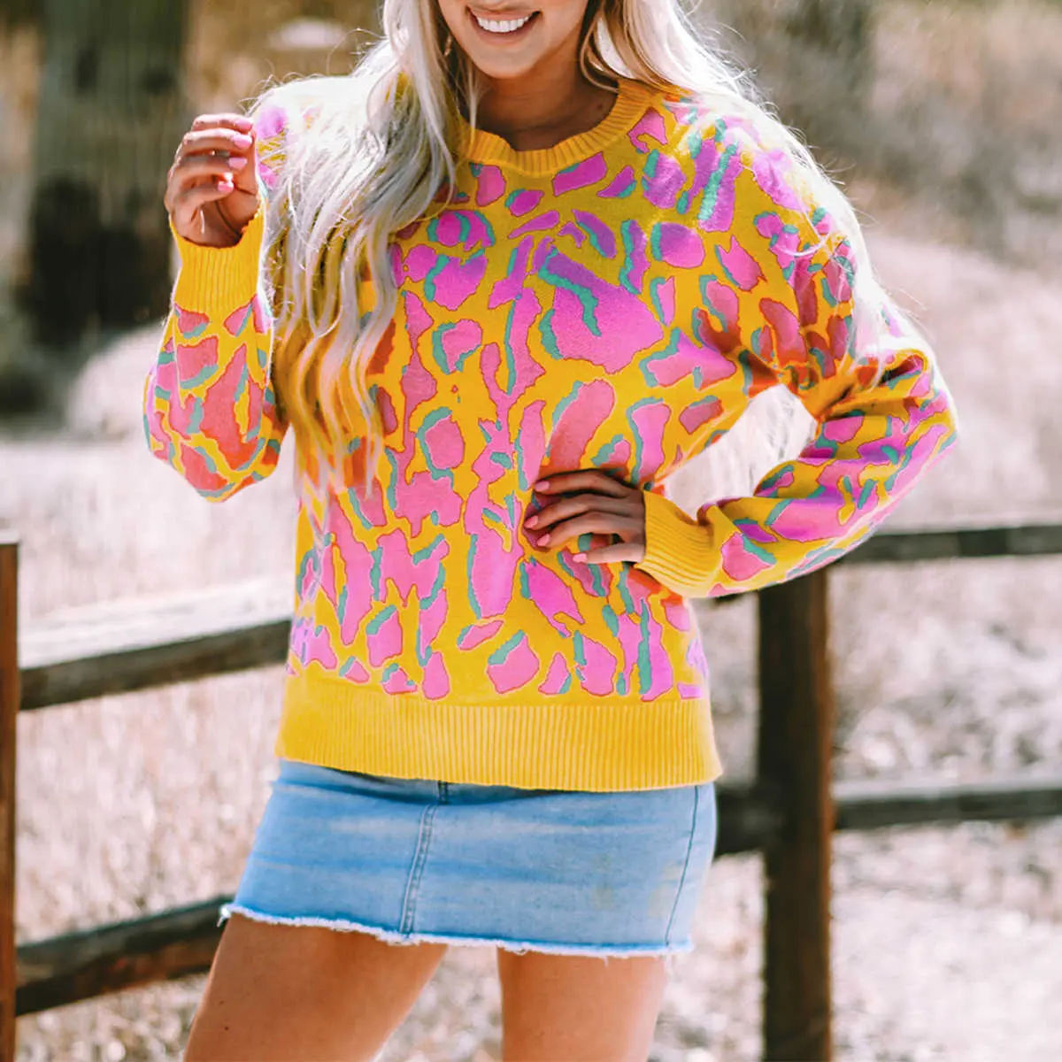 Women's Oversized Orange Abstract Print Sweater | Chunky Baggy Knit Pullover with Ribbed Trim | Fall Winter Aesthetic