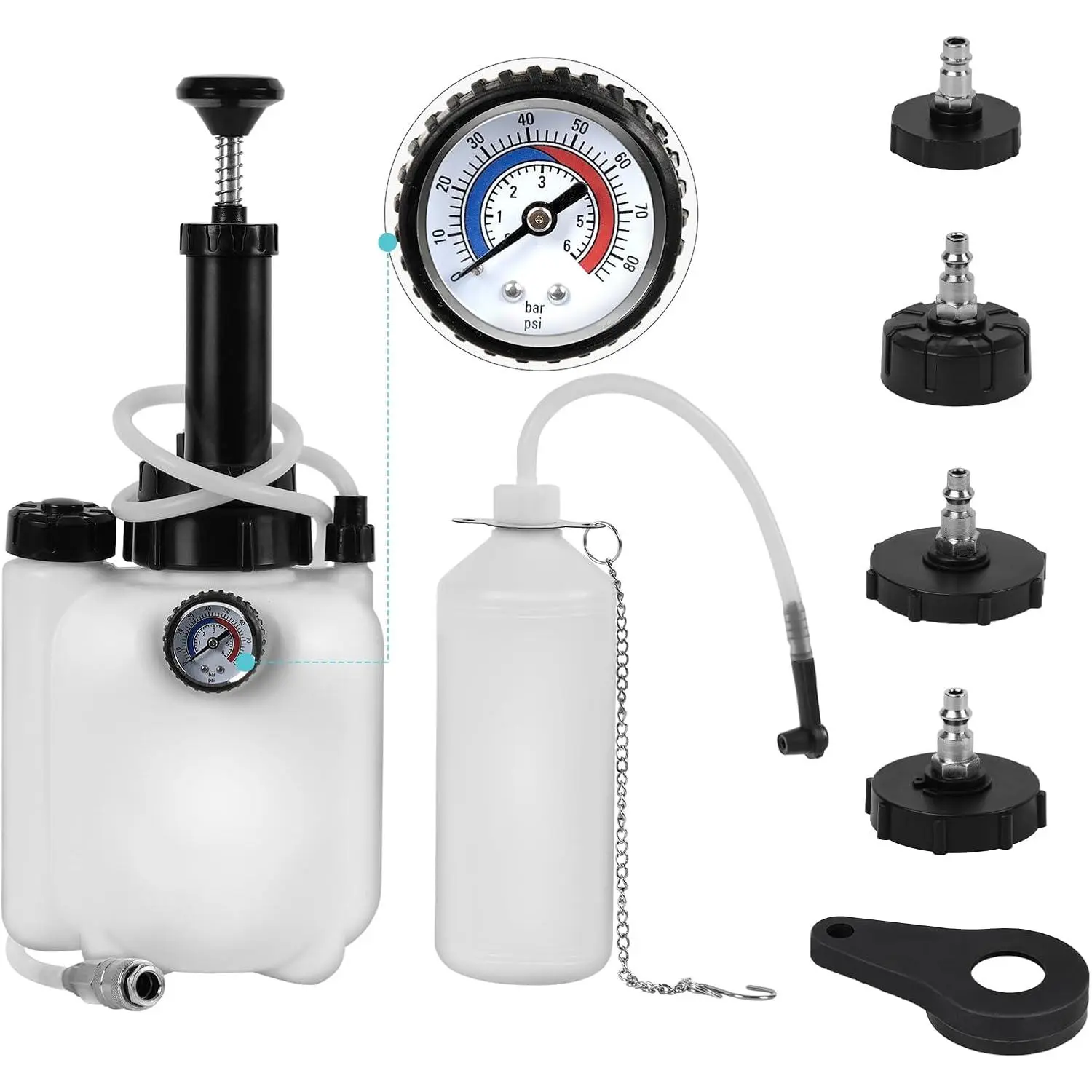 3L Power   Bleeder Kit, Manual  Bleeder Fluid Pump Tool | 1L  Fluid Bottle and 4 Master Cylinder Adapters Included, Suitable for Flush Brakes and Clutch System