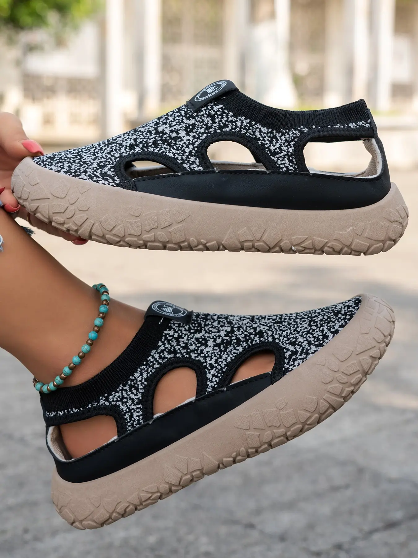 Spot Side Hollow Out Sneakers, Breathable Thick Sole Slip-On Shoes, Durable Anti-Slip Beach Resort Casual Shoes, All-Season Wide Fit, Athletic Casual Shoe