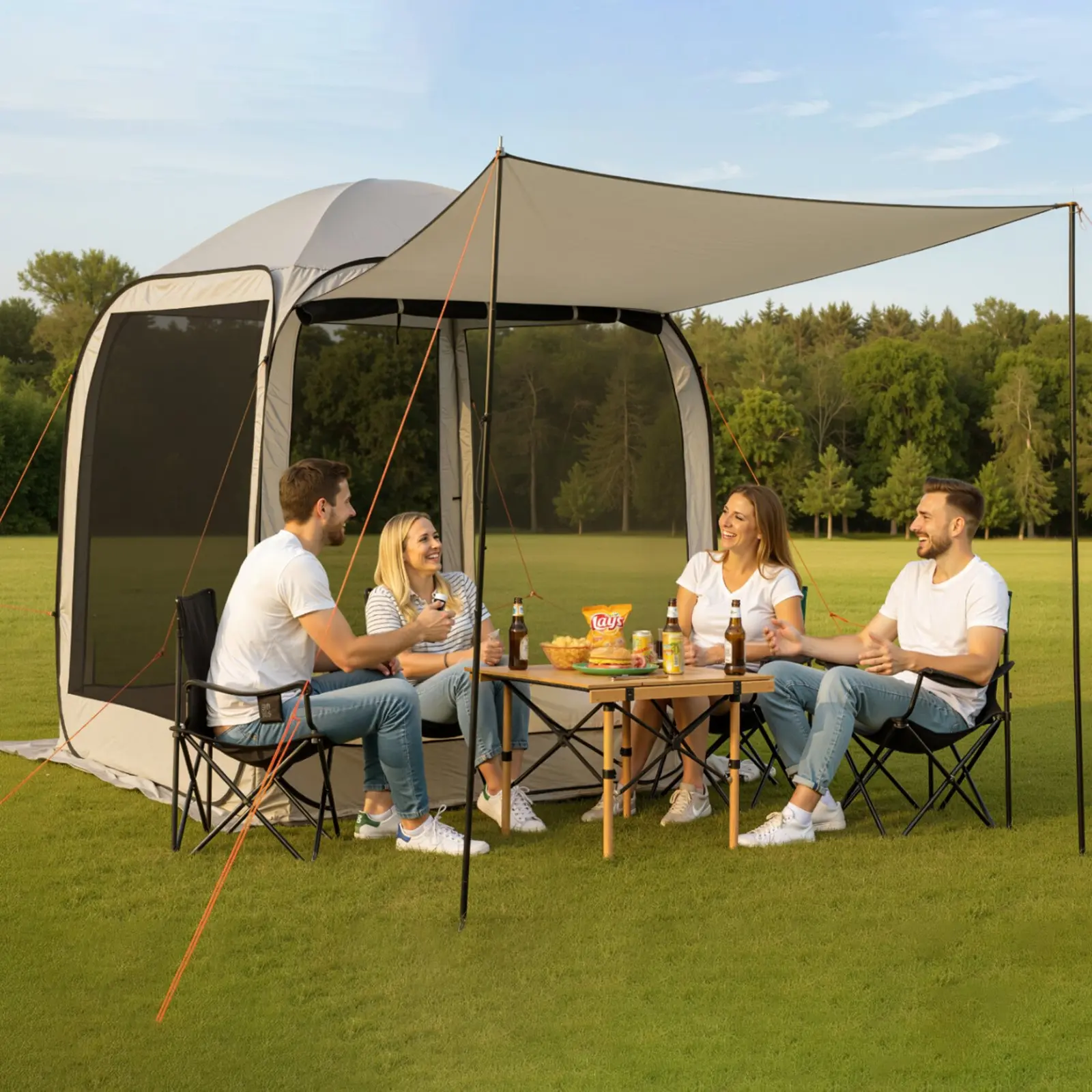 【DealsForYouDays】VEVOR Screen House Tent, 6x 6 ft, 4-6 Person Pop Up Screen Tent with Extended Awning, Portable Screened in Canopy with Carry Bag, Netting Sides, for Patio, Backyard, and Outdoor Activities, Beige