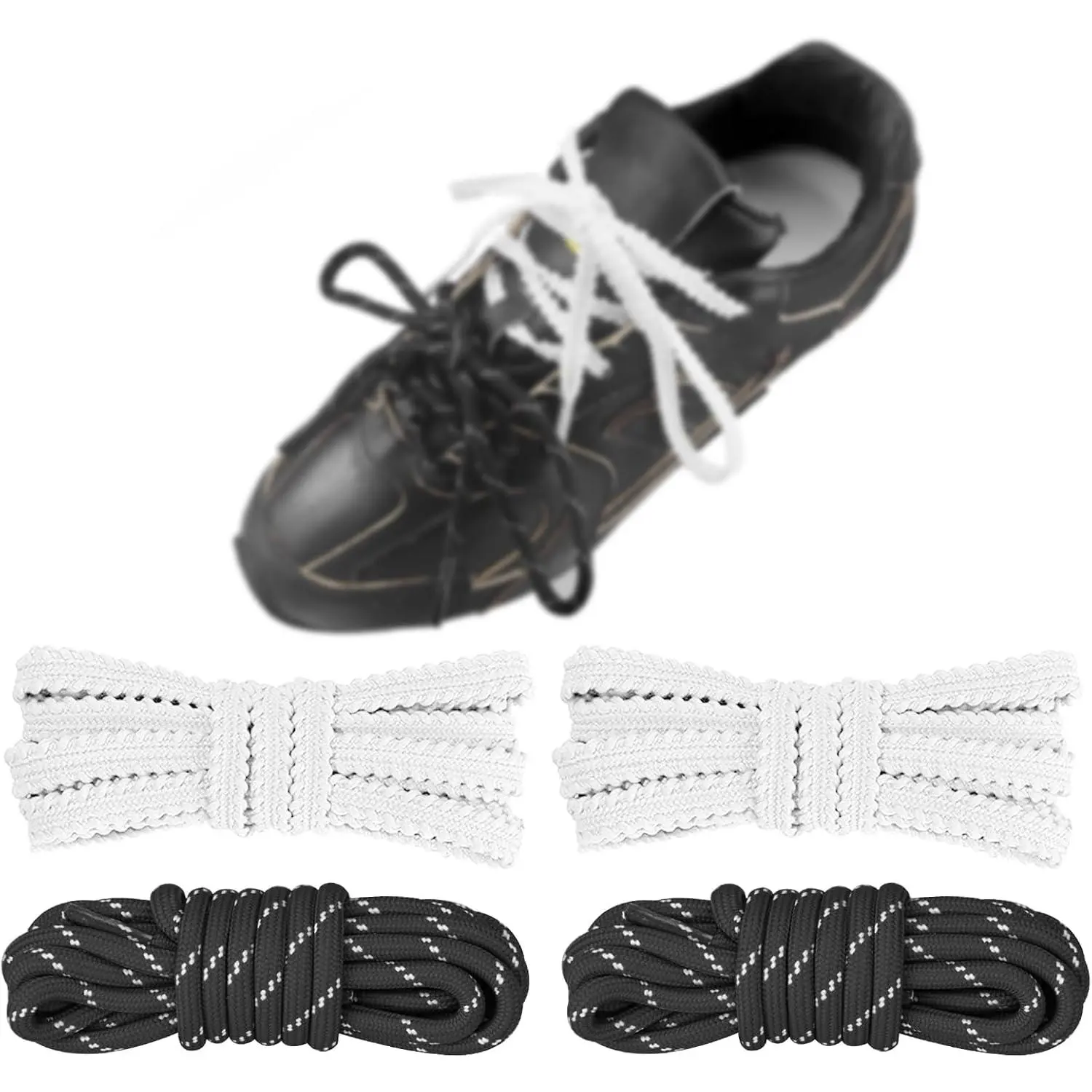 4 count  Color Shoe Laces for Sneaker, Flat Leather Round Shoelaces  Laces kit