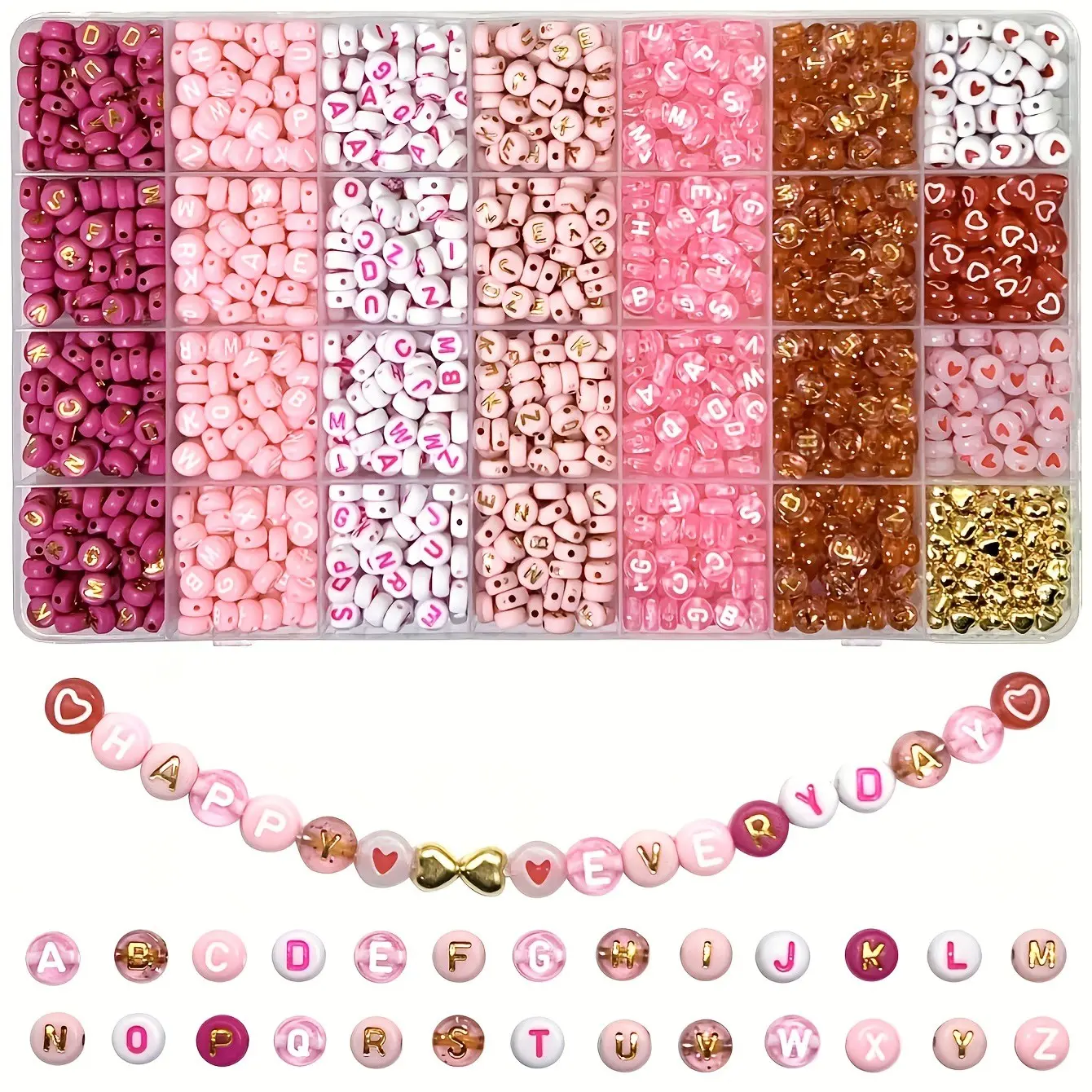 300/840pcs Pink, Red, White, Golden Letter Beads And Heart Shaped Acrylic Bead Combo Set - Jewelry Making Kit - Suitable for Jewelry, Handmade Bracelet, Necklace Craft Supplies