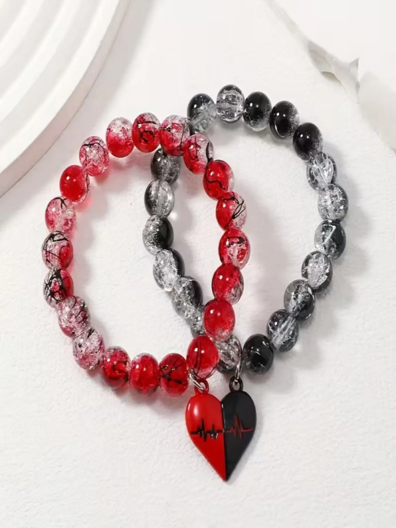 2 Pcs Best Friend Bracelets, Gothic Style and Ecg Design, Valentine's Gift, Punk Fashion, Music Festival, Halloween