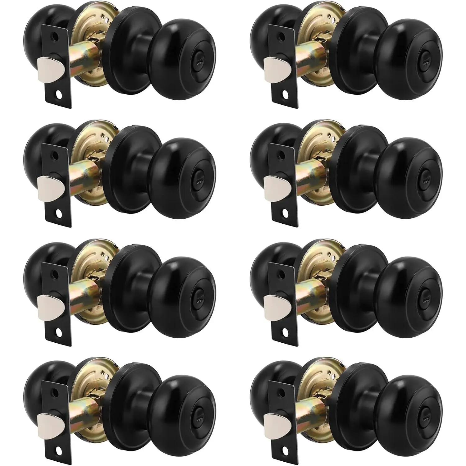 Probrico (8 Pack Round Privacy Door Knob (Thumb Turn Lock on The Inside), Keyless Doorknobs Interior/Exterior Lockset, Privacy Knobs for Bedroom/Bathroom, Black Modern Design Door Hardware