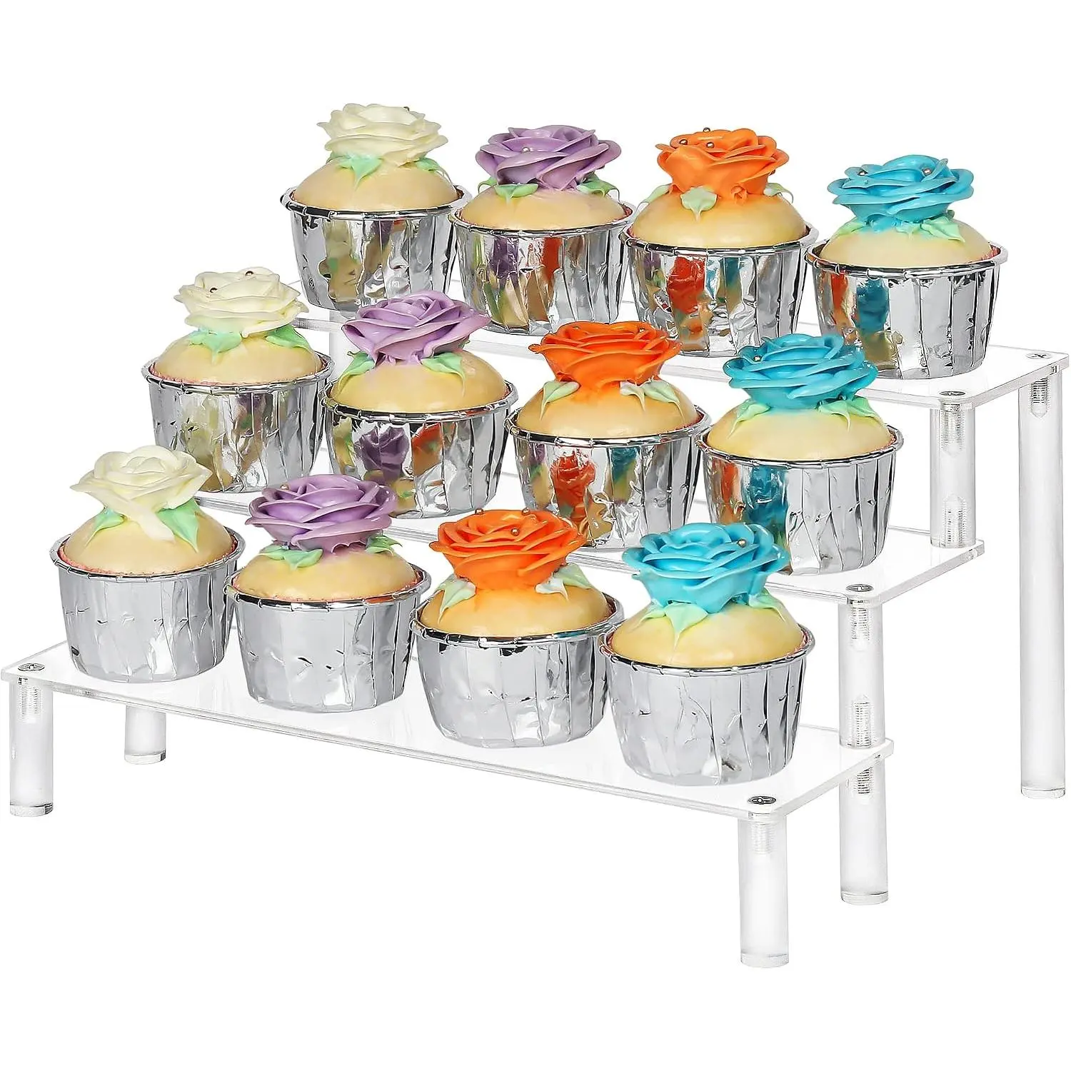 3 Tier Cupcake Stand for 12 Cupcakes, Clear Desktop Display Stand for Perfume,Pop Firgures and Small Collection 12"X9"