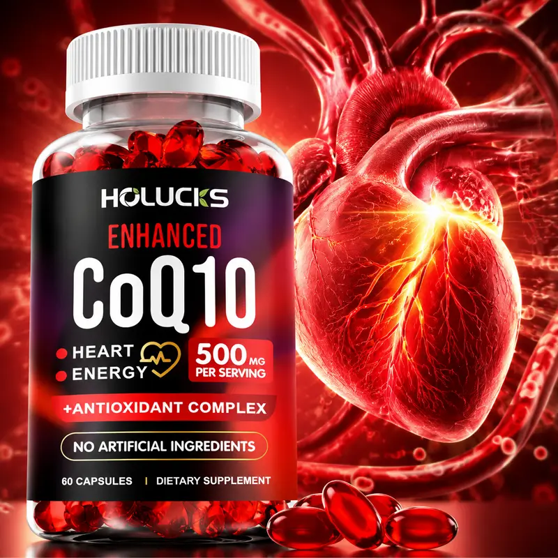Enhanced CoQ10 500mg Capsules with Citrus Bergamot, Resveratrol, Grape Seed, Turmeric, Amla, Garlic & Flaxseed Oil, Antioxidant Complex Supplement for Heart Health & Natural Energy Support, 60 Softgels