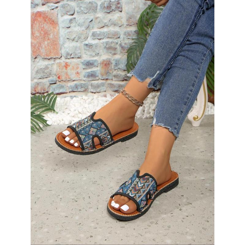 (New)Women's Boho Style  Slides, Vintage  Flat Sandals, Fashionable Barefoot Shoes for Beach, Outdoor, Daily Wear, Girl