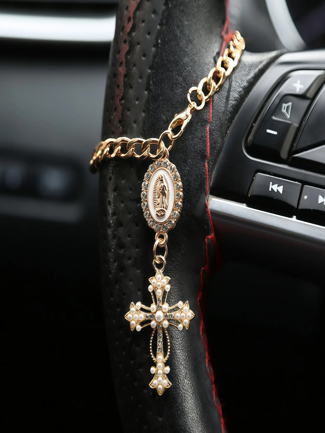 1pc Pink Virgin Mary Charm Cross Keychain, suitable for car or bag keys