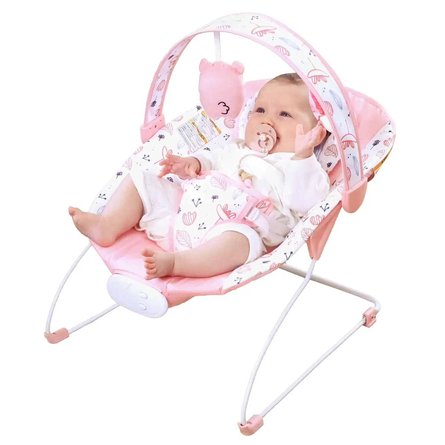 Portable Baby Bouncer Seat with 8 Melodies, 3 Vibration Levels & Adjustable Volume, Foldable Infant Bouncer Rocker with Safety Harness for Baby 0-6 Months, Indoor & Outdoor Use