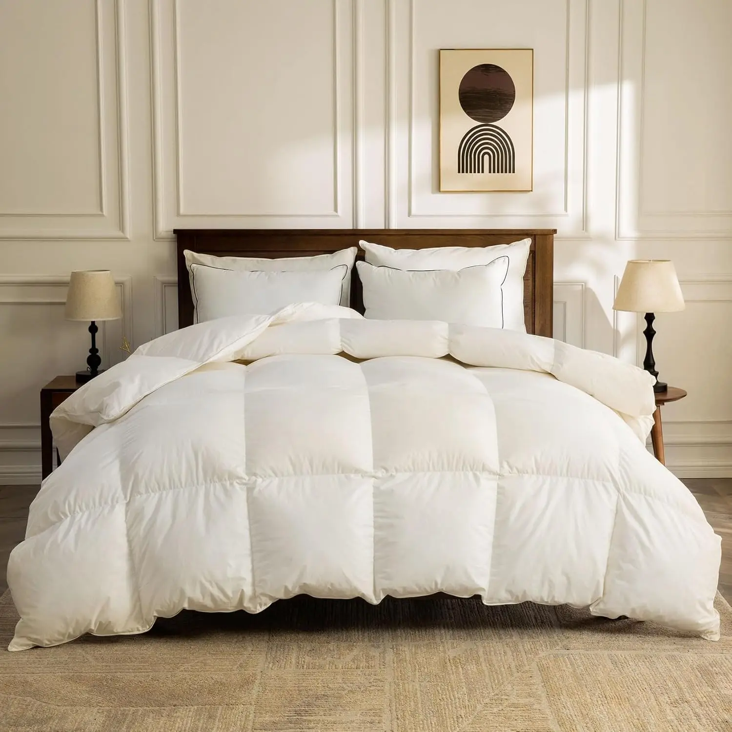 Lightweight   Down Comforter Full/ Size, Hotel-Luxury  Duvet Insert with  Cover and Puffy  Down Filling, for Summer/Hot Sleepers,  White, 82x86 Inches
