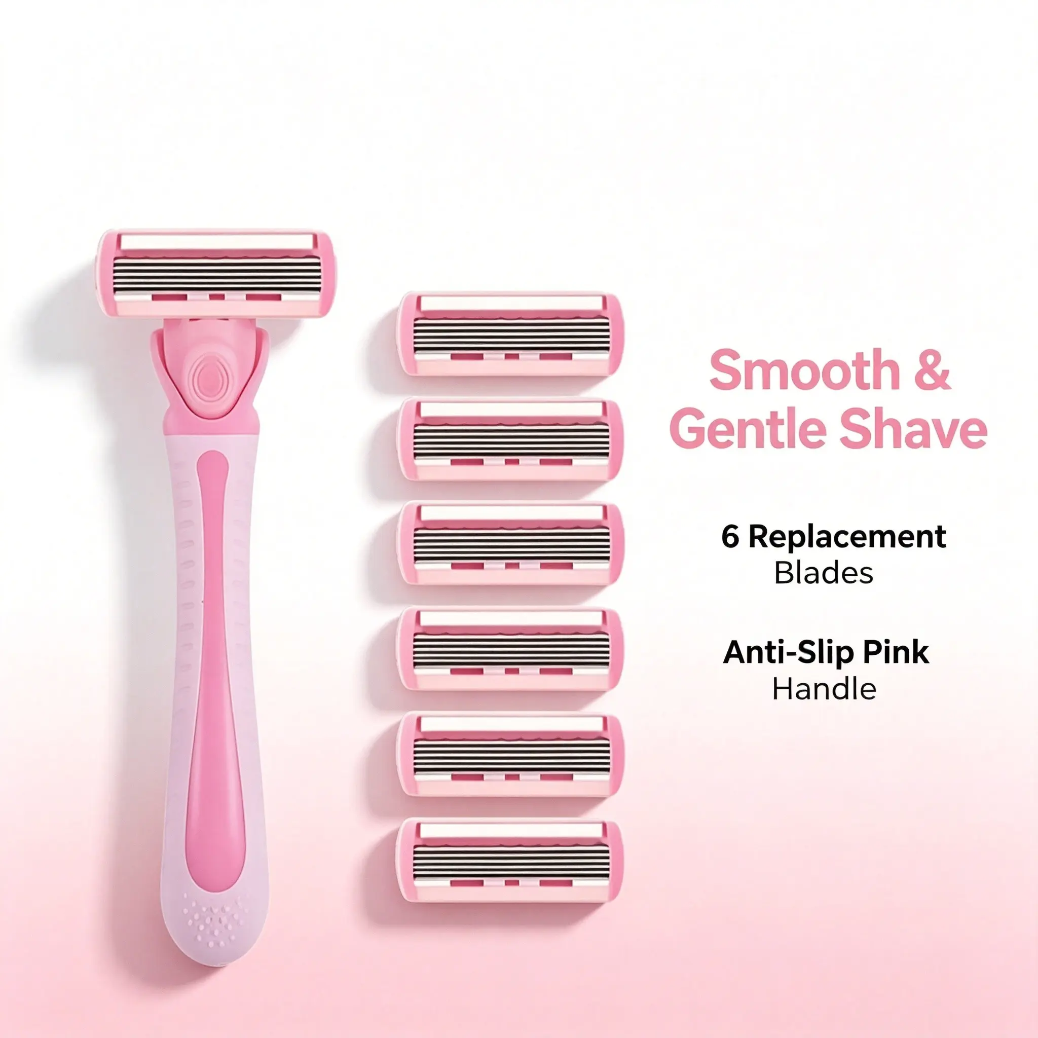 Macaron Gentle Girl Simple Style Women's Bikini Shaving Razor, 1 Blade Holder + 6 Stainless Steel Replaceable Blades, Manual Safety Razor Head, Smooth
