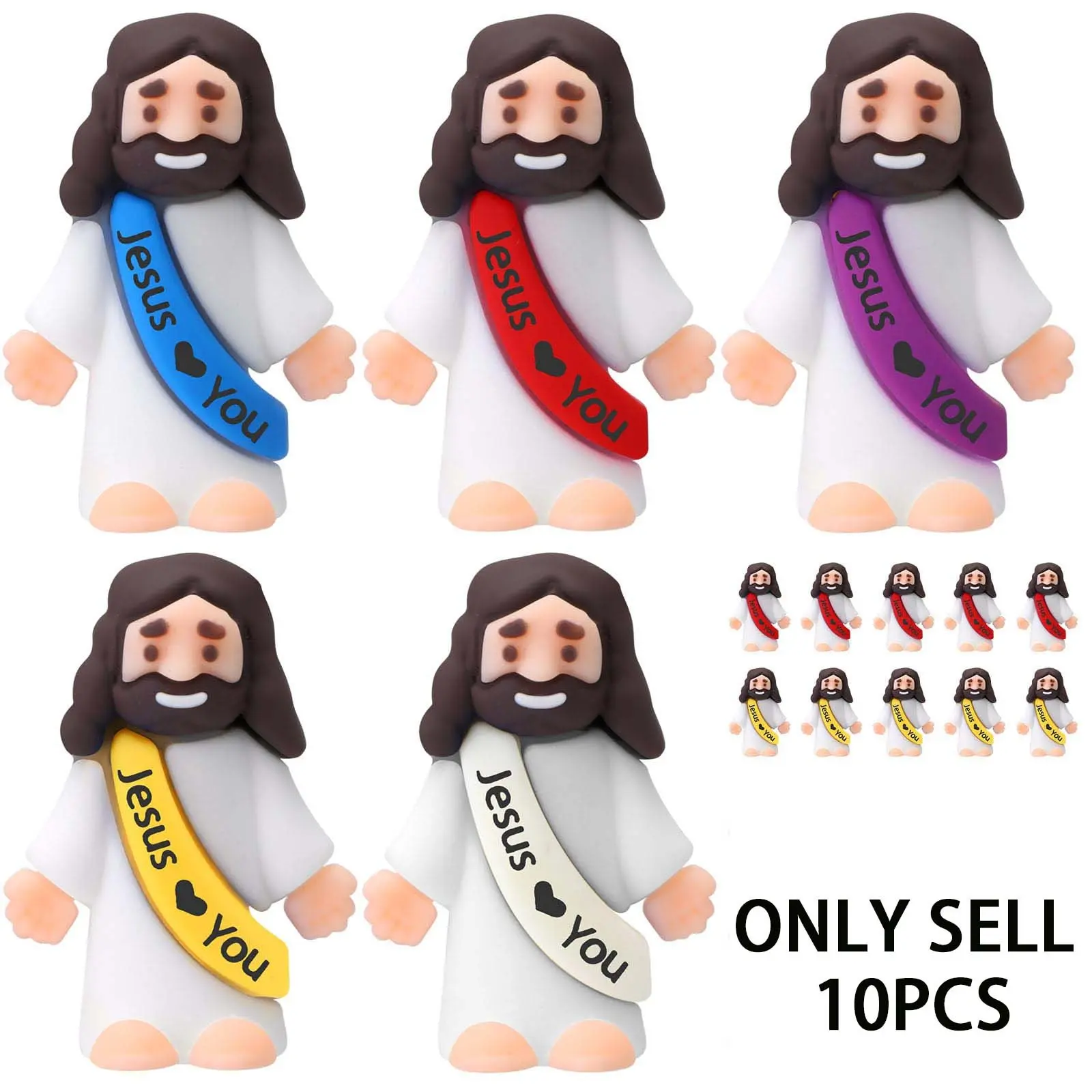 10pcs Little Jesus Figures, Original Design Mini Rubber Toys, Hide & Seek Religious Party Favors, Sunday School Baptism Gifts