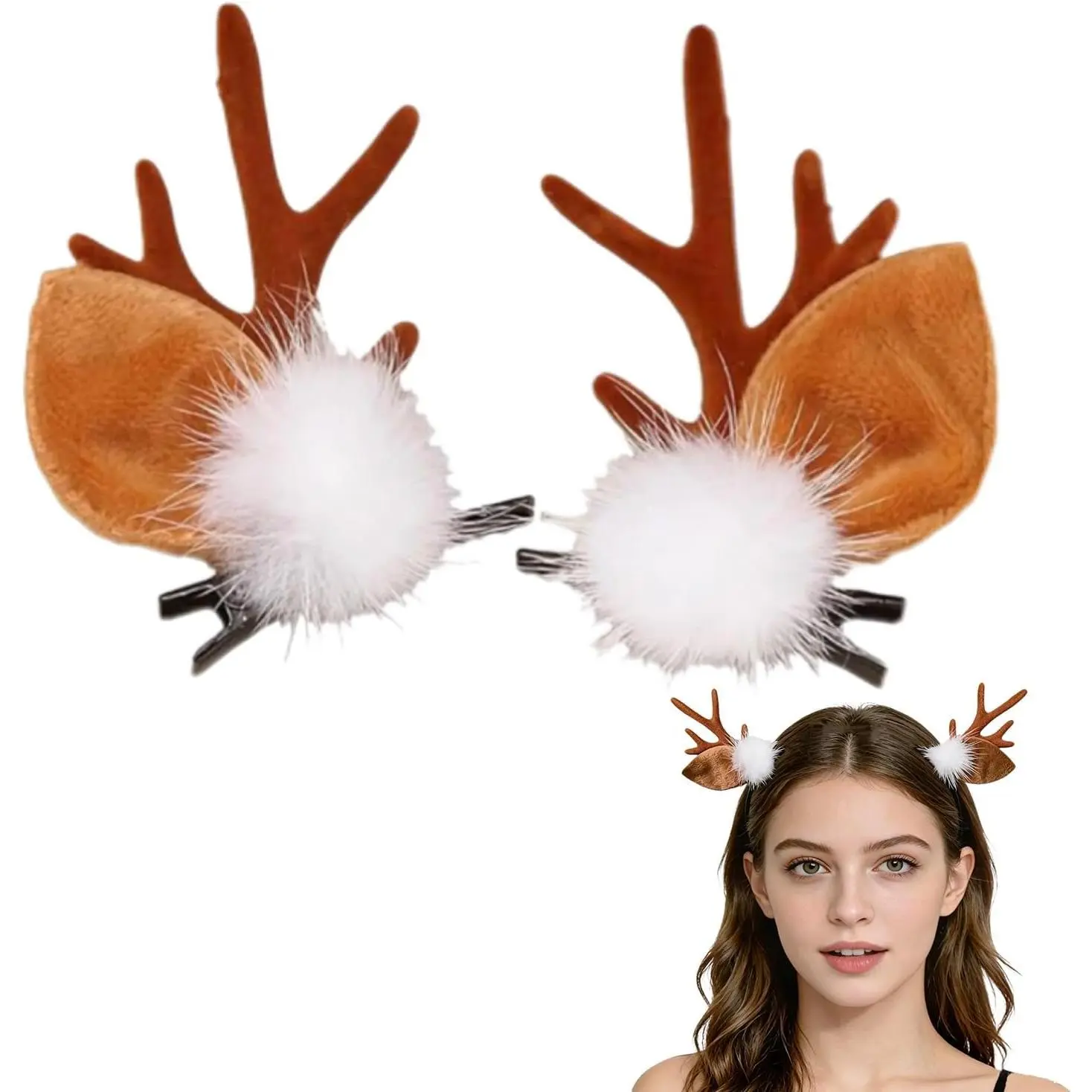 Reindeer Antler Headband for Adults Women - Christmas  Ears Headbands with Faux , Halloween Hair Accessories