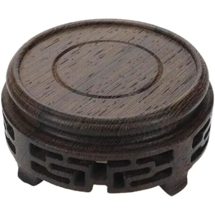 Wooden Display Stand Base Oriental Wood Round Pedestal Vintage Ebony Base for Vase Lamp Teapot Crafts Statue Home Decoration, 4.84" Inner Diameter