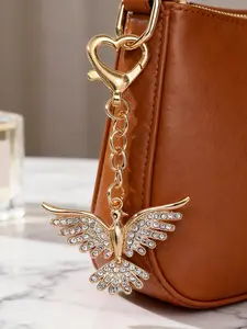 Eagle Keychain with Rhinestones, Zinc Alloy Material, Heart Clasp, Luxurious Bag Accessory, Unique Gift for Eagle Enthusiasts