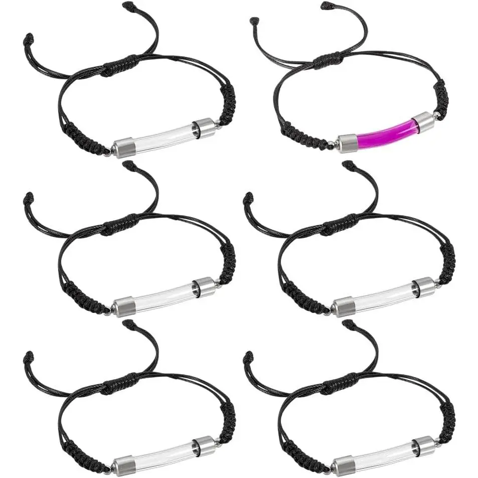 6 count Glass Vial Pendant Bracelet Adjustable Bracelet | with Glass Openable Container Transparent Glass Tube Urn Bangle Friendship Memorial Bracelet for Men Women DIY