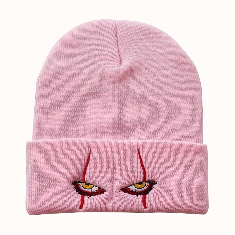 Unisex Horror Clown Eyes Knitted Beanie – Soft 100% Acrylic Winter Ski Hat, Red Accent Design, Warm Coldproof Headwear for Men & Women, Perfect for Halloween and Costume Parties