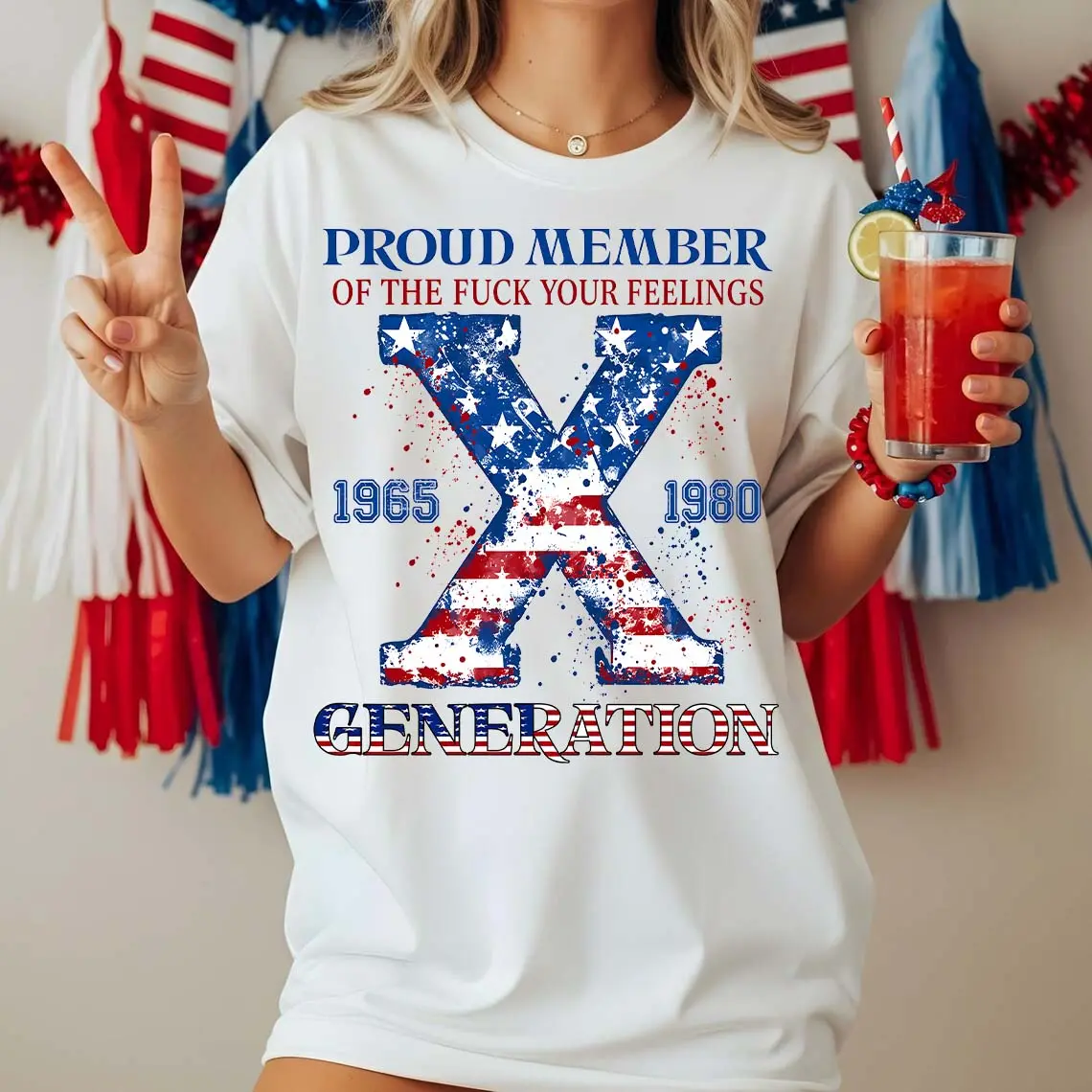 Women's Pure Cotton Short-Sleeve T-Shirt "Proud Member Of The F**k Your Feelings Generation X Pattern, Particularly Ideal For Spring And Summer Wear. Featuring A Cool Graphic Design And A Classic Crew-Neck Cut, It Is Suitable For All Four Seasons.