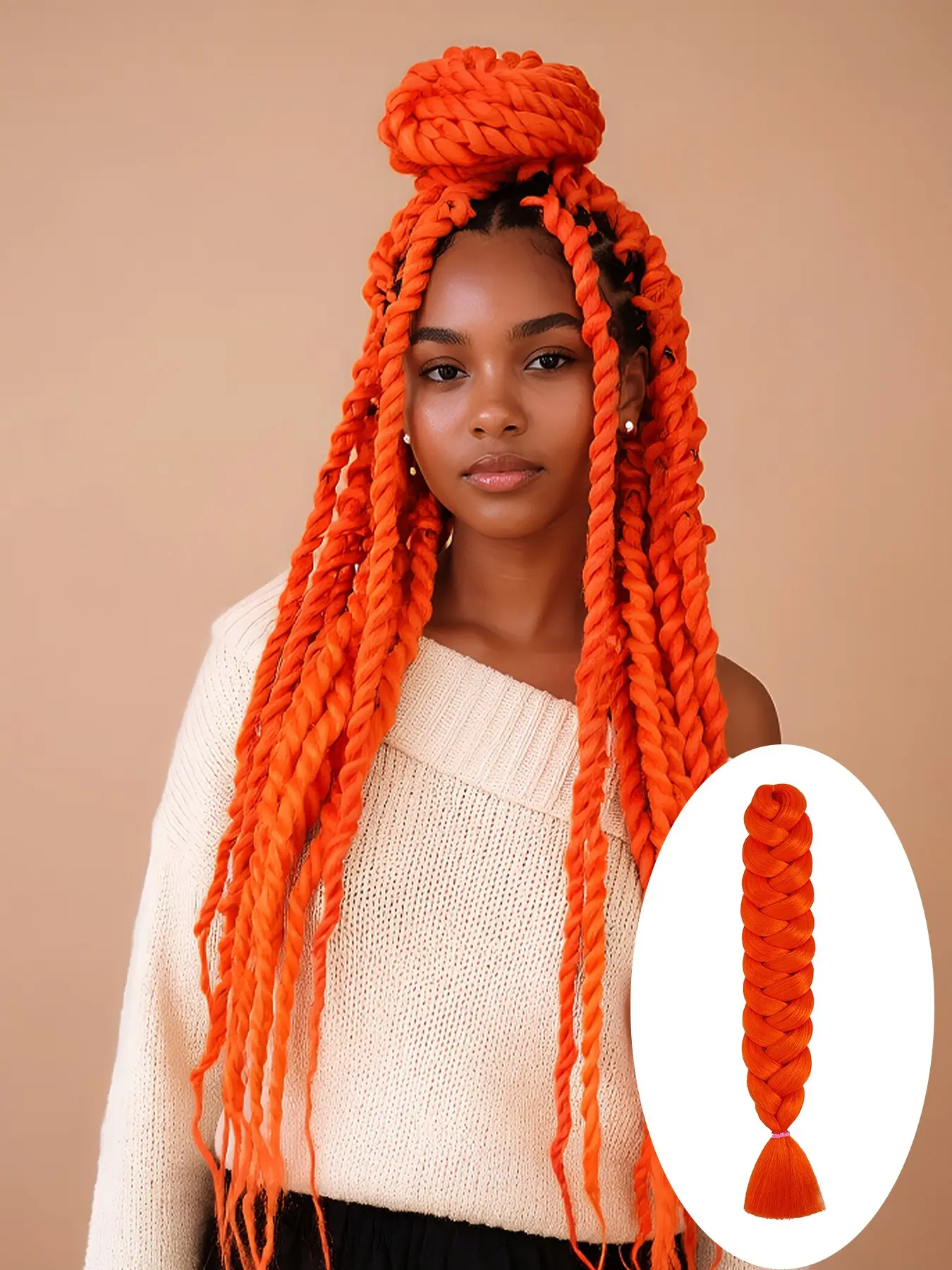 Orange Pre-stretched Extra Large Braiding Hair, 40 Inches, 1 Pack, Low-Temperature Synthetic Fiber Hair Extensions for Crochet Braiding, Crochet Boho Braids, Women's Daily Wear, Holidays, Music Festivals