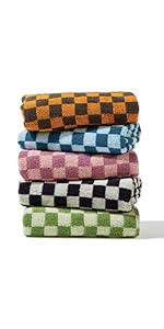 Hand Towels 5 Pack Cotton Face Towels Soft, Absorbent, and Decorative Checkered Design for Bathroom, Kitchen, Gym, and Spa 13 x 29 Inches for Any Occasion